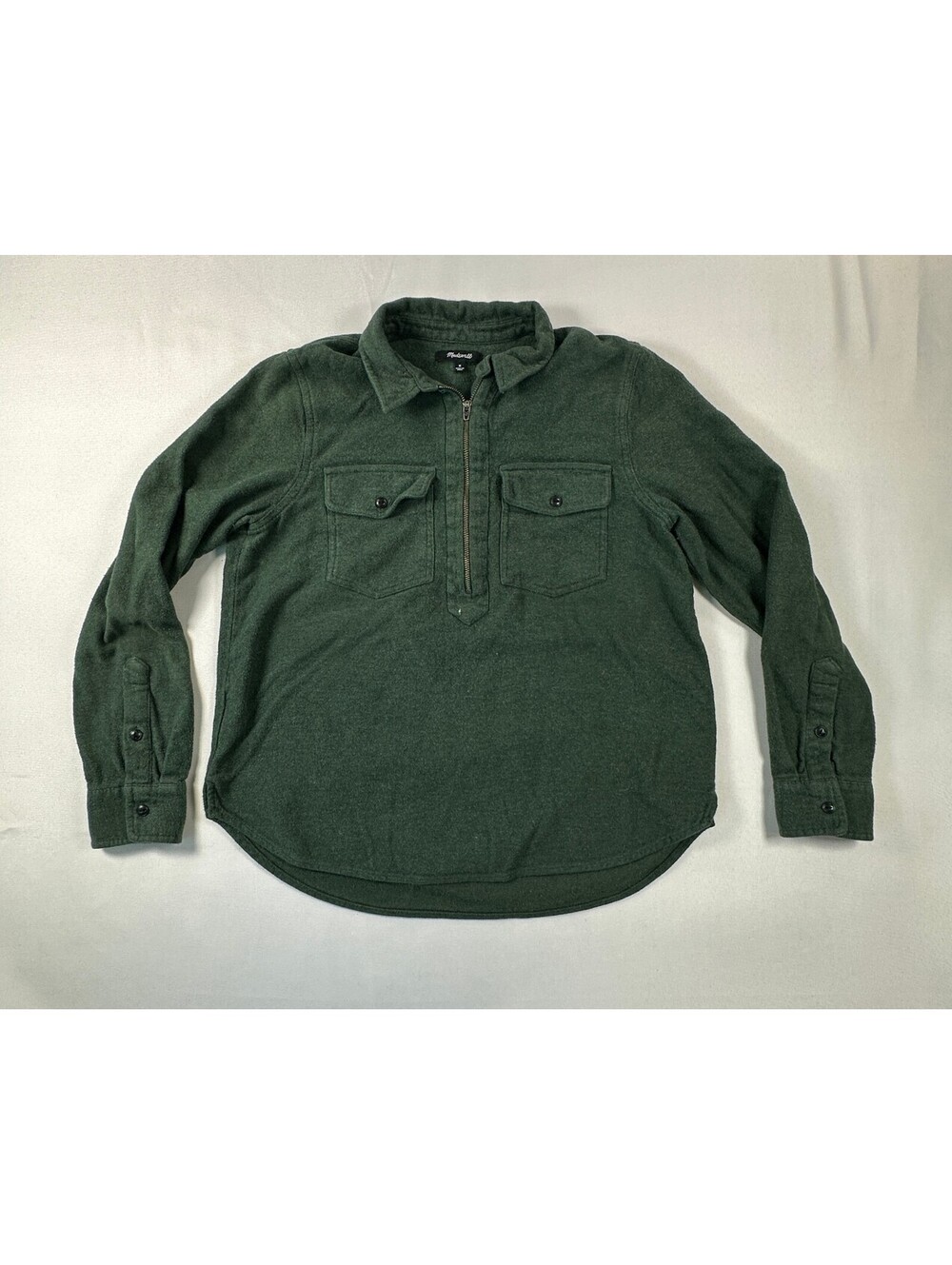 Madewell Fleece Quarter Zip Pullover Shirt Mens M Olive Green Shacket Flaw
